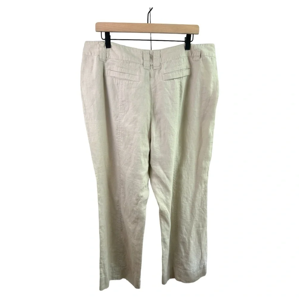 Charter Club Pants Womens 16W Petite Linen Katherine Fit Wide Leg Beige Buttons - Picture 2 of 11